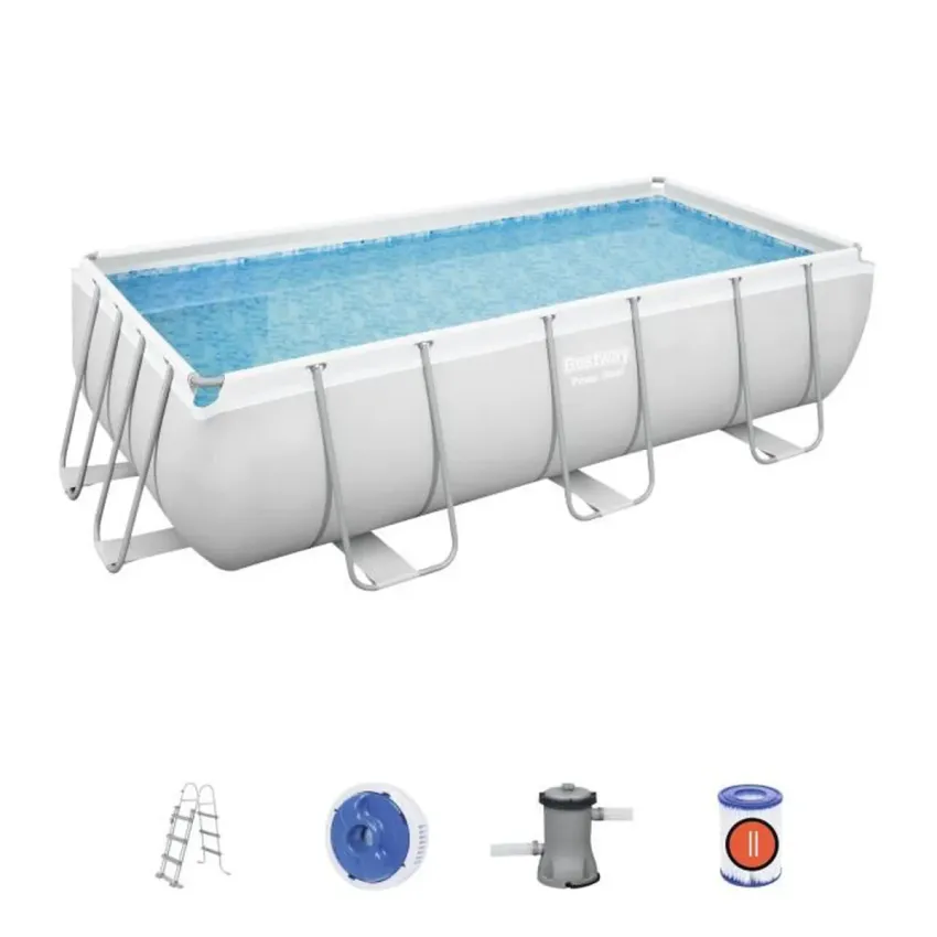 Kit Piscine hors sol tubulaire BESTWAY - Power Steel™ - 404 x 201 x 100 cm - Rectangulaire (Livrée avec échelle, pompe et diffuseur)