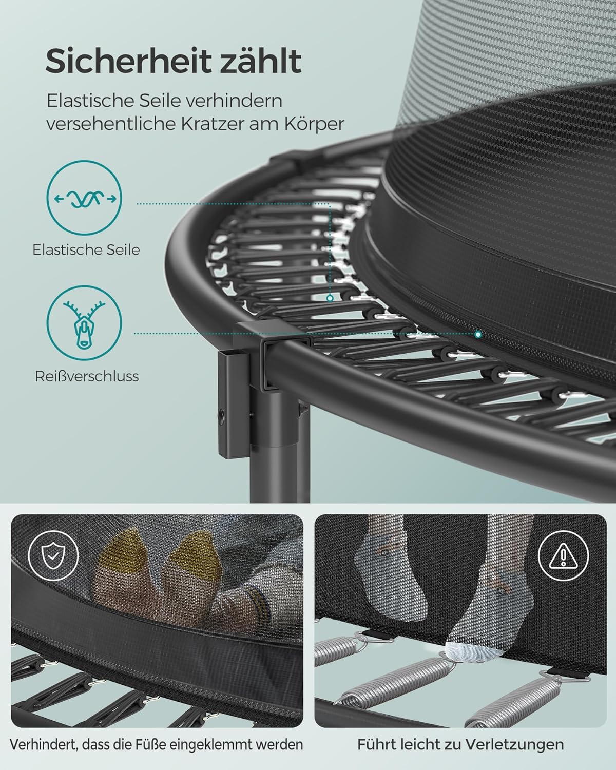 SONGMICS Springless Trampoline Ø 366 cm, Outdoor Trampoline for Children, Elastic Ropes, Safety Net with Zipper, Fiberglass Poles, Safe, Quiet