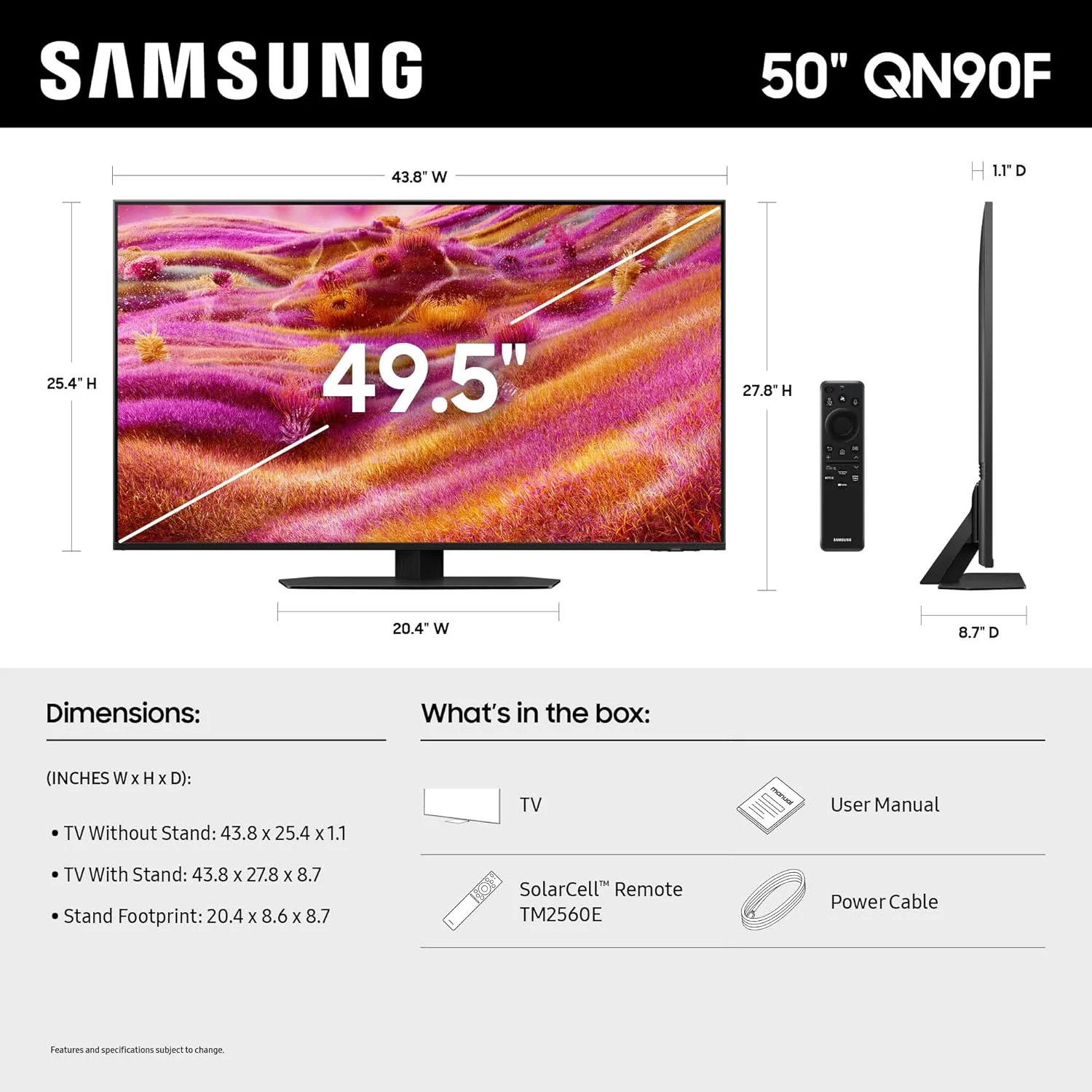 Samsung 50-Inch Class Neo QLED 4K QN90F Series, Vision AI, Mini LED Smart TV (2025 Model, 50QN90F) Neo Quantum HDR+, Object Tracking Sound Lite w/Dolby Atmos, Glare Free, Gaming Hub, Alexa Built-in