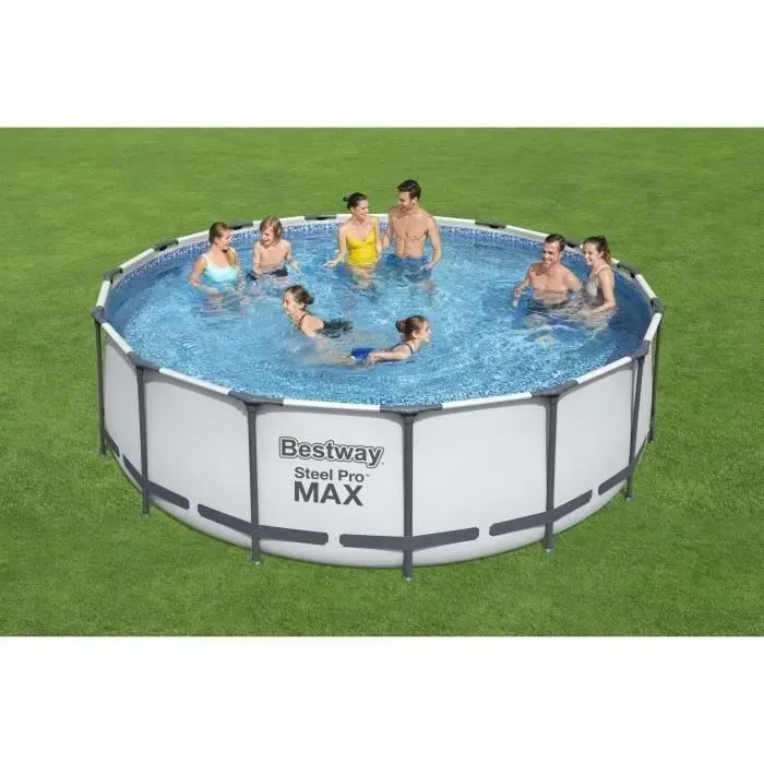 Kit Piscine hors sol tubulaire BESTWAY - Steel Pro Max&trade; - 549 x 122 cm - Ronde (Avec filtre &agrave; cartouche, une b&acirc;che et une &eacute;chelle)