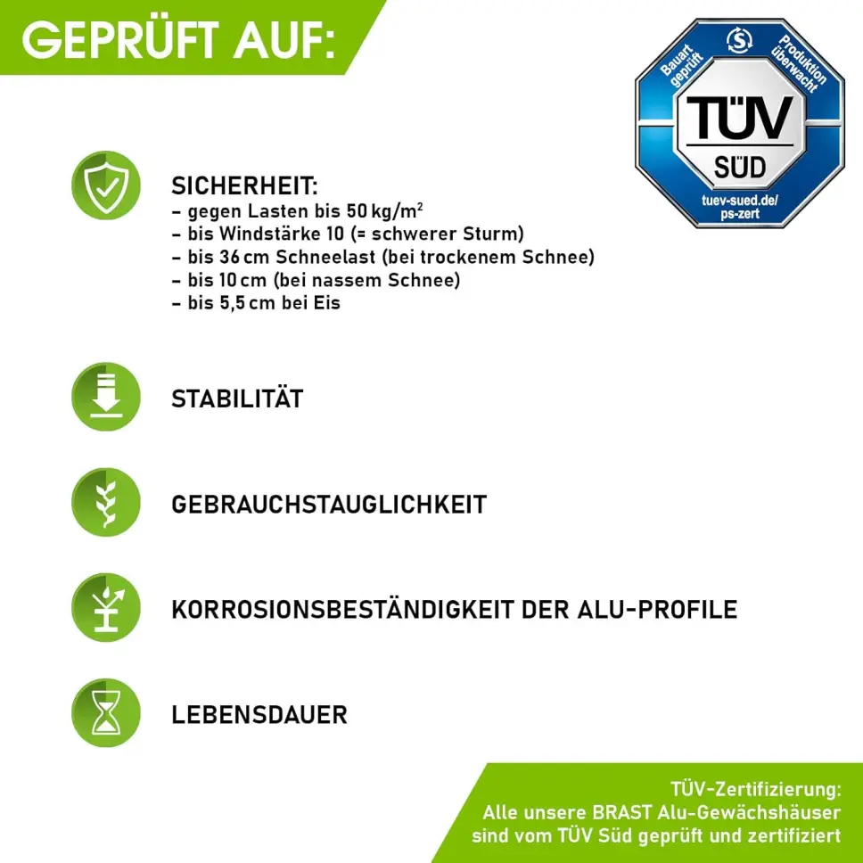 BRAST Aluminium Greenhouse with Base, 250 x 250 x 205 cm, TÜV Tested, 6 mm Hollow Chamber Panels Rustproof, Weatherproof, Temperature-Resistant