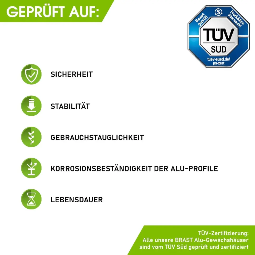 BRAST Aluminium Greenhouse with Base,380 x 250 x 235 cm, TÜV Tested, 6 mm Hollow Chamber Panels, Rustproof/Weatherproof/Temperature-Resistant