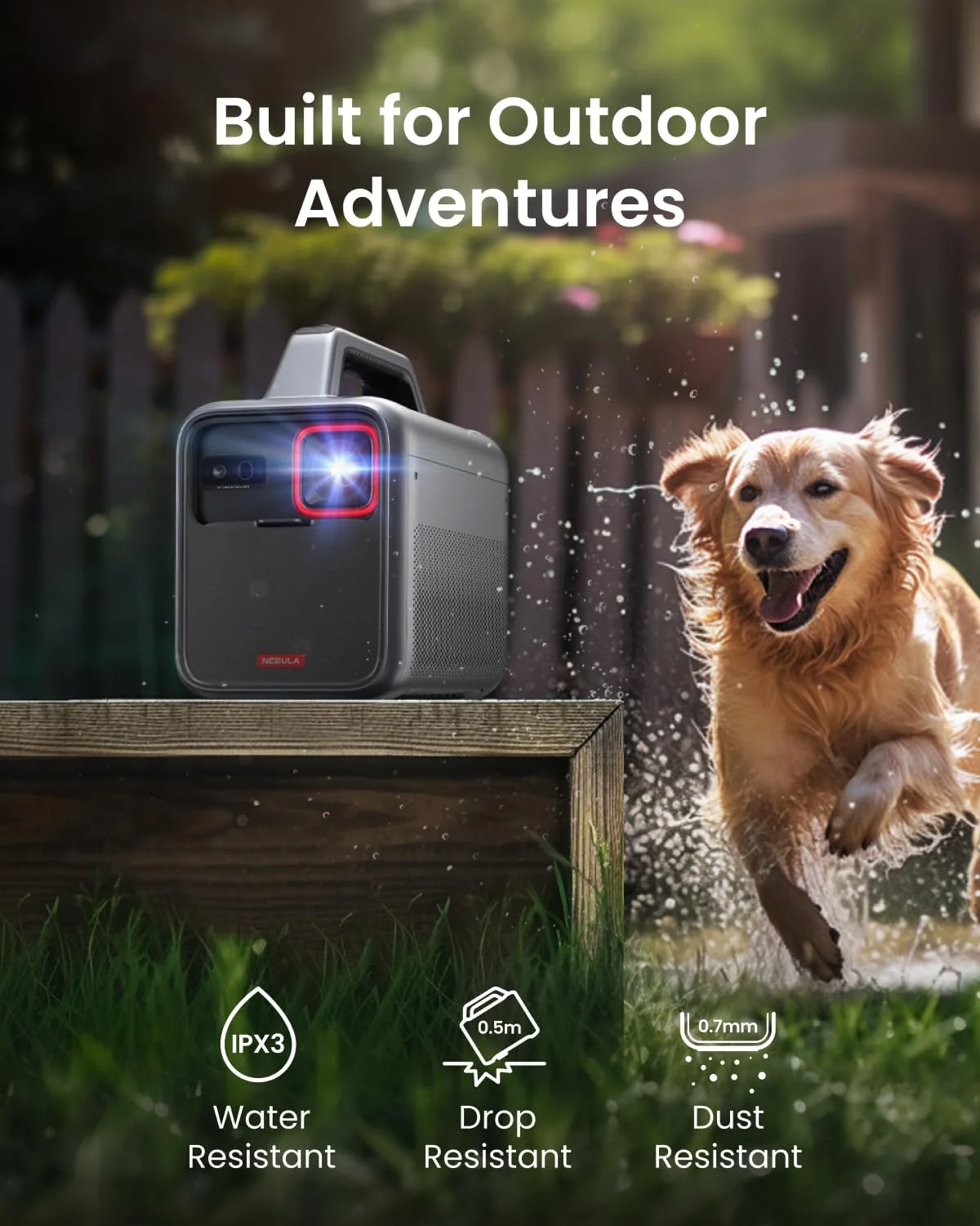 NEBULA Mars 3 Outdoor Portable Projector, 1000 ANSI Lumens, AI-Powered Image, Built-In Battery with 5 Hour Playtime, Android TV, 200 Inch Home Theater, for Backyard, Office and Business, and Camping