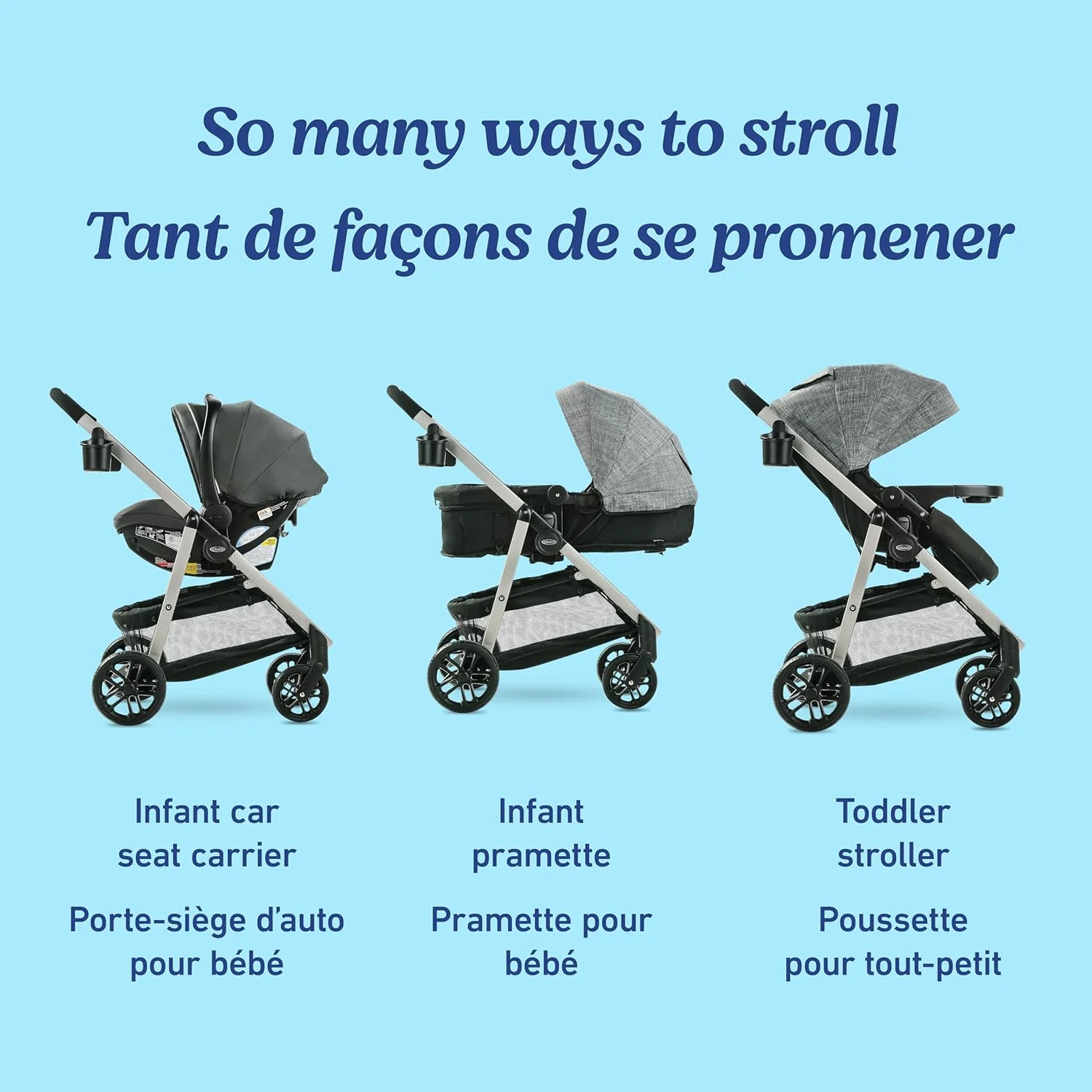 Graco Modes Pramette Travel System, 3-in-1 Baby Stroller and Car Seat Combo with SnugRide SnugLock 35 Infant Car Seat, Rear-Facing from 1.8-16 kg (4-35 lb), Ellington