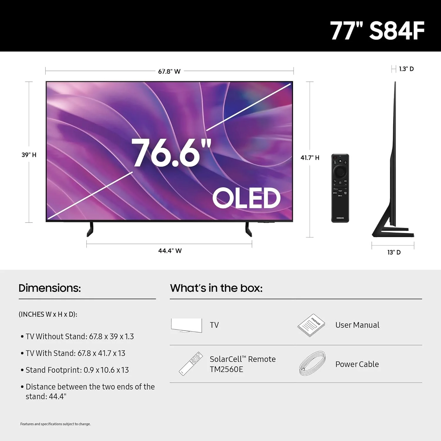 SAMSUNG 77-Inch Class OLED S84F Series Samsung Vision AI Smart TV (2025 Model, 77S84F) NQ4 AI Gen2 Processor, 4K AI Upscaling, OLED HDR, Pantone Validated, Motion Xcelerator 120Hz