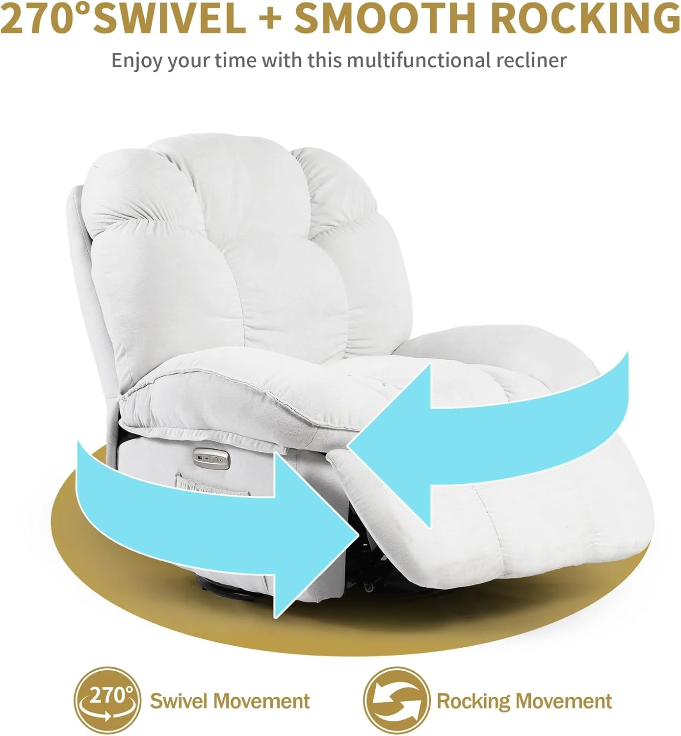 Electric, massage chair with charging and heating connection, TV chair, electrically adjustable living room, backrest and leg stool can be adjusted separately (white)