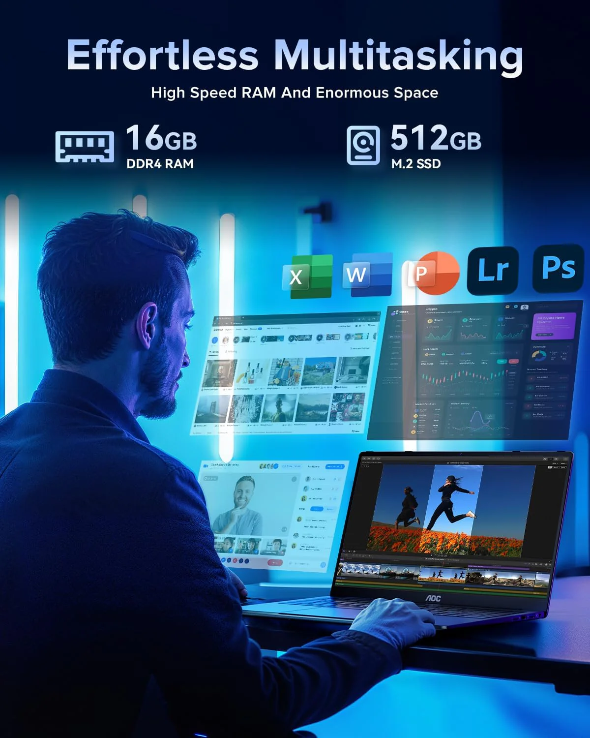 AOC AX15 15.6-inch Portable Laptop Computer with Intel Alder Lake-N N97 Processor, Windows 11, 16GB RAM, 512GB SSD - Office Laptop for Students and Business Professionals