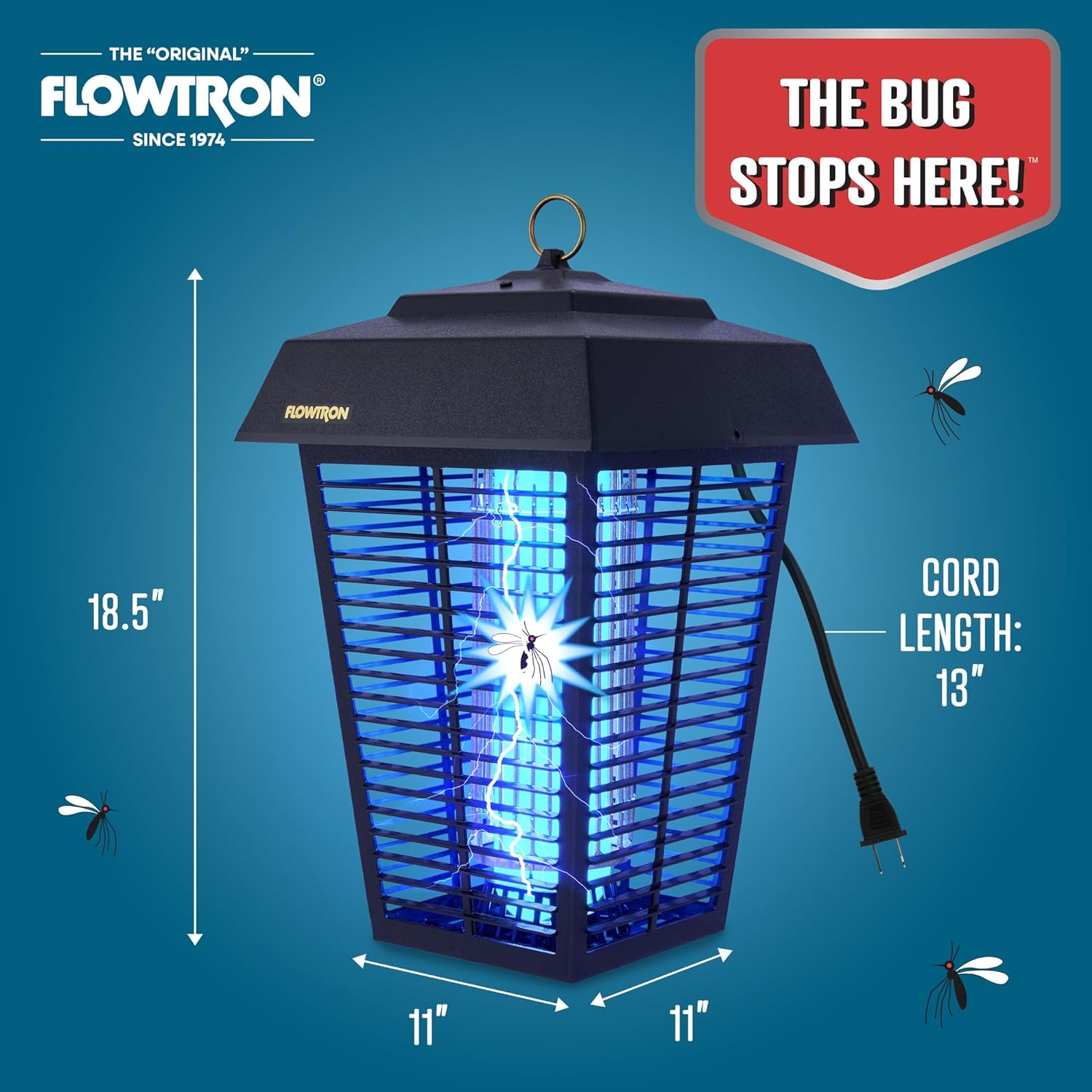 Flowtron Bug Zapper, 1-1/2 Acre of Outdoor Coverage with Powerful 80W Bulb & 5600V Instant Killing Grid, Electric Insect, Fly & Mosquito Zapper, Made in The USA