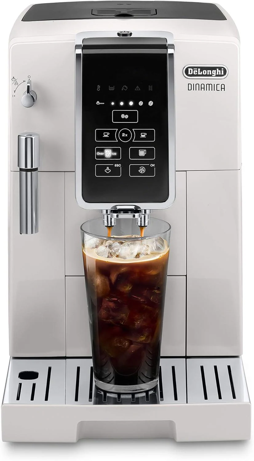 De'Longhi Dinamica Automatic Coffee & Espresso Machine, Iced-Coffee, Burr Grinder (White) (Renewed)