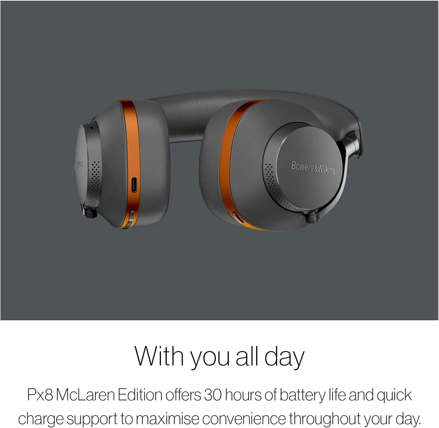 Bowers & Wilkins Px8 McLaren Edition Over-Ear Wireless Headphones, Advanced Active Noise Cancellation, 30-Hour Battery Life, 15-Min Quick Charging