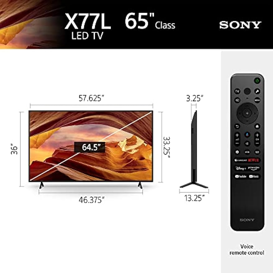 Sony 65 Inch 4K Ultra HD TV X77L Series: LED Smart Google TV KD65X77L- 2023 Model, Black