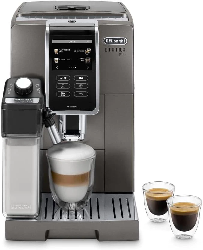 De'Longhi Dinamica LatteCrema Espresso Machine with Automatic Milk Frother for Latte, Cappuccino, Built-in Grinder, Silver, ECAM35075SI