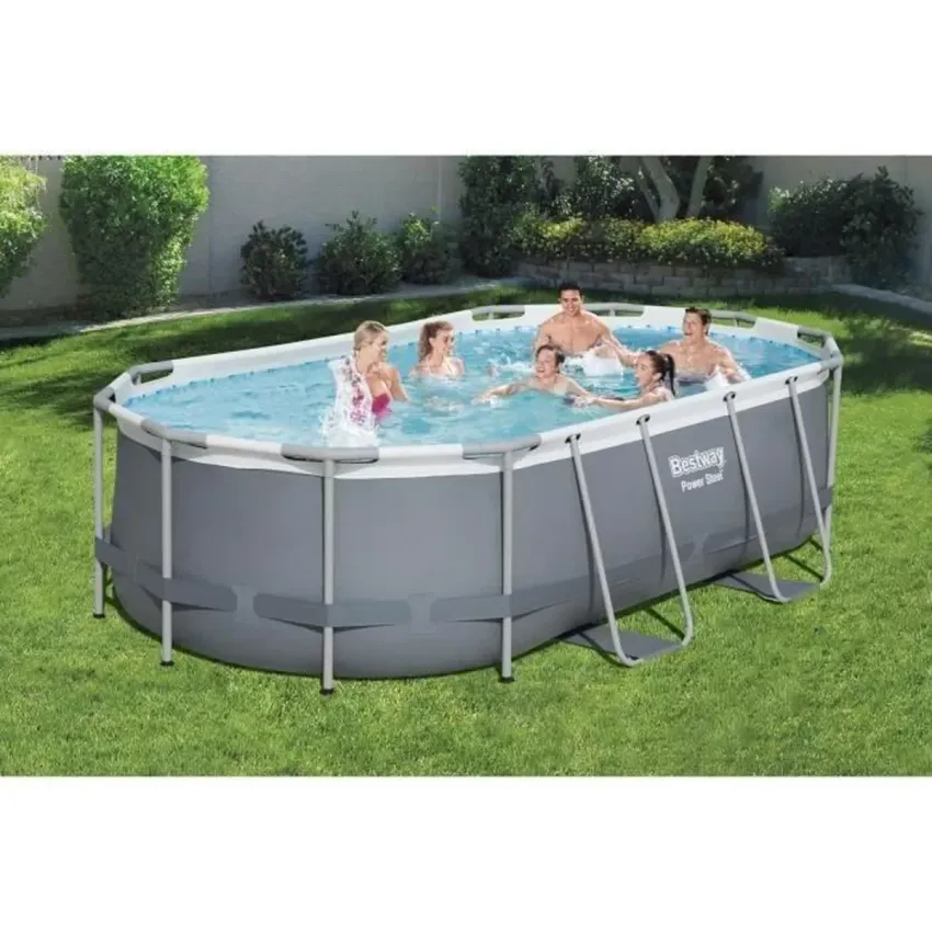 Kit Piscine hors sol tubulaire BESTWAY - Power Steel&trade; - 427 x 250 x 100 cm + Lot de 9 Dalles de protection