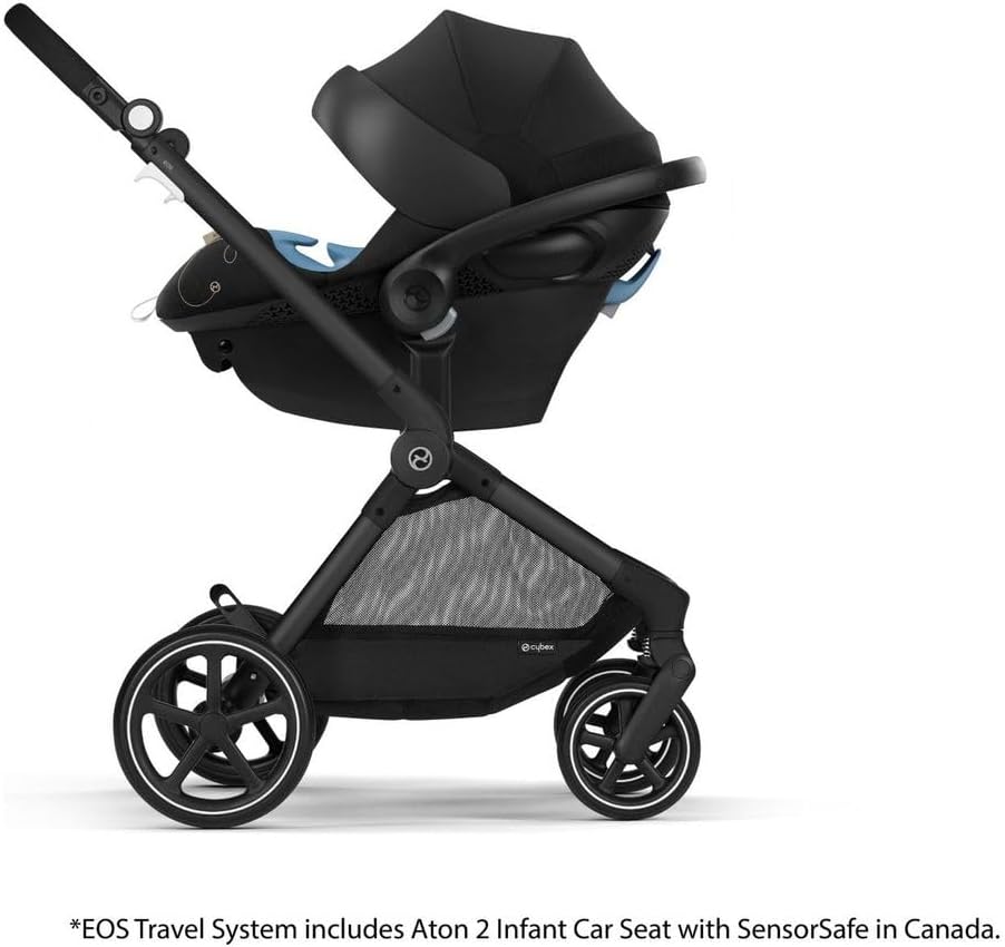 Cybex EOS 5-in-1 Travel Stroller + Aton 2 Infant Car Seat with SensorSafe & Load Leg – Converts from Carriage to Reversible Toddler Seat, Travel System Ready, Lightweight & Comfortable, Black/Black