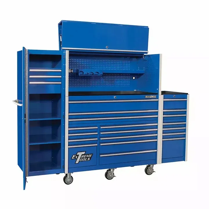 EXTREME TOOLS RX SERIES 55" 12-DRAWER ROLLER WITH HUTCH AND SIDE BOXES