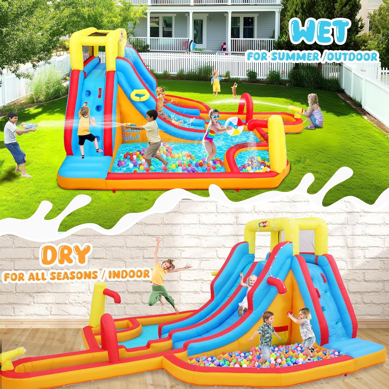 Whubefy 18Ftx14Ft Inflatable Water Slide Park Kids 3-12, Big Waterslide Bounce House with Extra Long Slides, Splash Pool, Kiddie Pool, Blow Up Water Slides Inflatables for Kids Backyard Water Fun