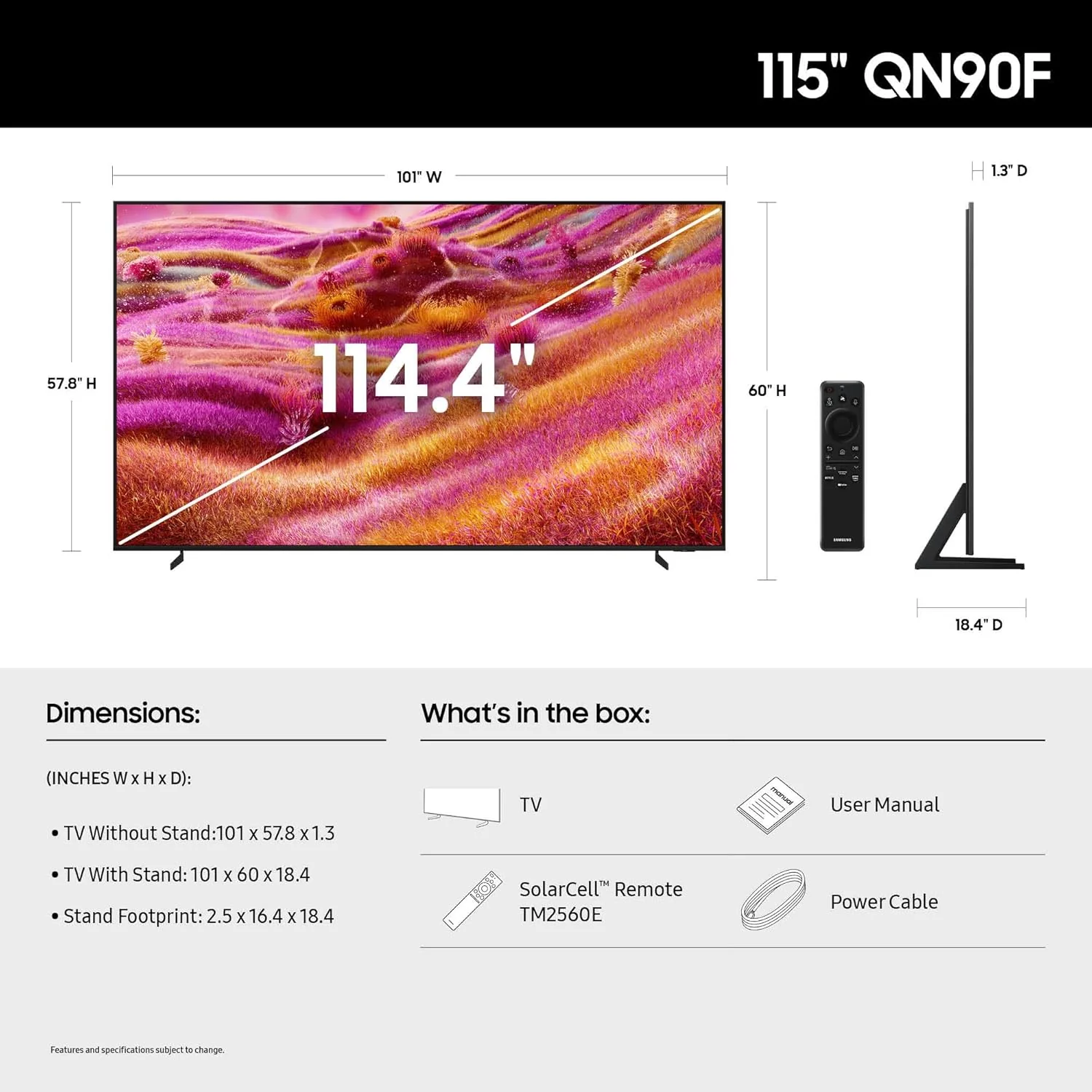 SAMSUNG 115-Inch Class Neo QLED 4K QN90F Series, Vision AI, Mini LED Smart TV (2025 Model, 115QN90F) Neo Quantum HDR+, Object Tracking Sound+ w/Dolby Atmos, Glare Free, Gaming Hub, Alexa Built-in