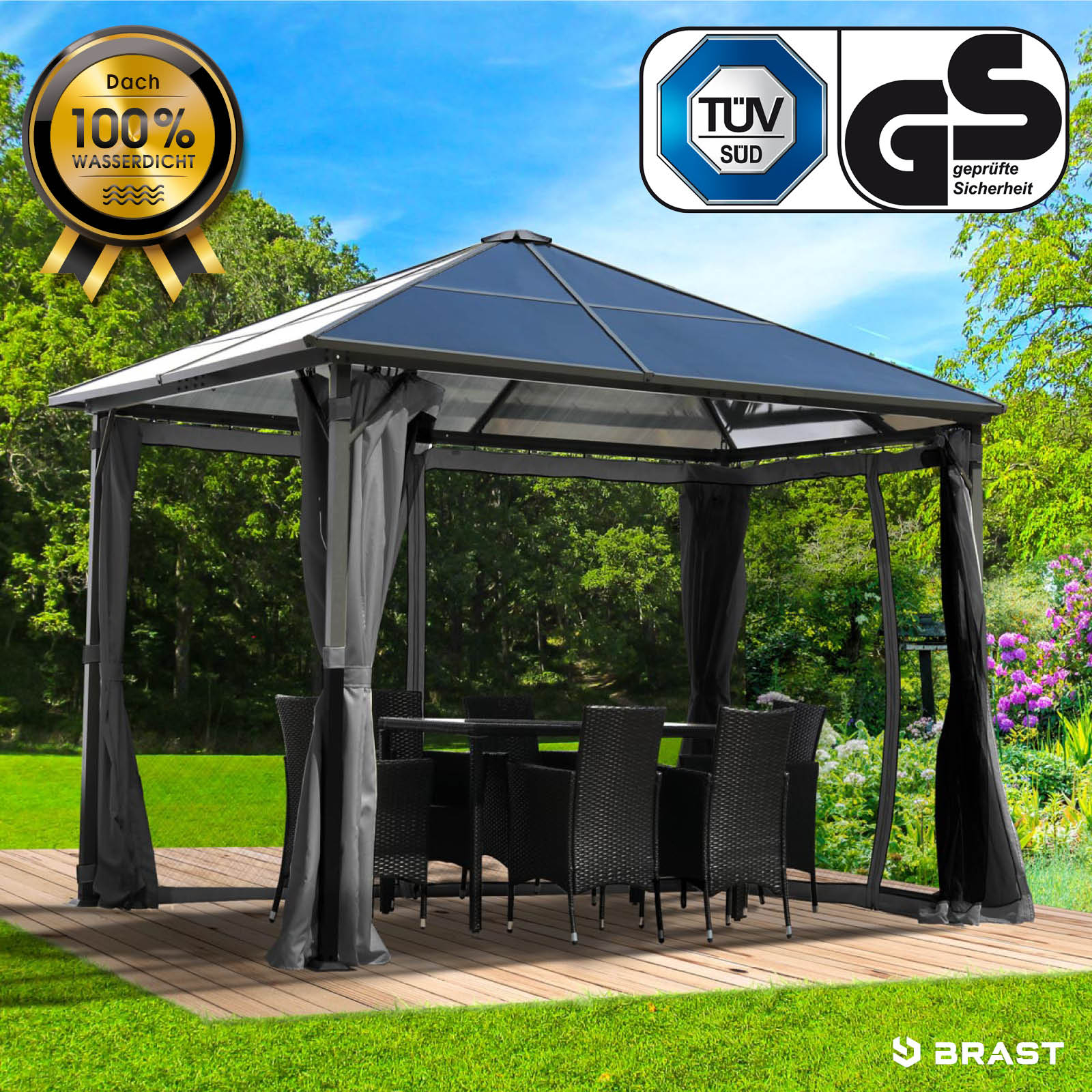 BRAST Alu Gartenpavillon SUMMERDREAM 3x3m grau