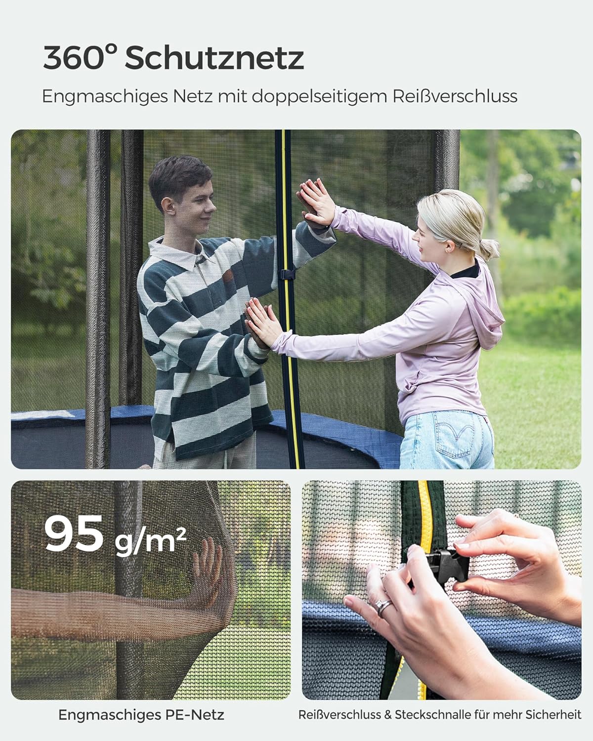 SONGMICS Trampolin Outdoor Ø 183cm, rundes Gartentrampolin mit Randabdeckung, mit Sicherheitsnetz, mit Leiter und gepolsterten Stangen