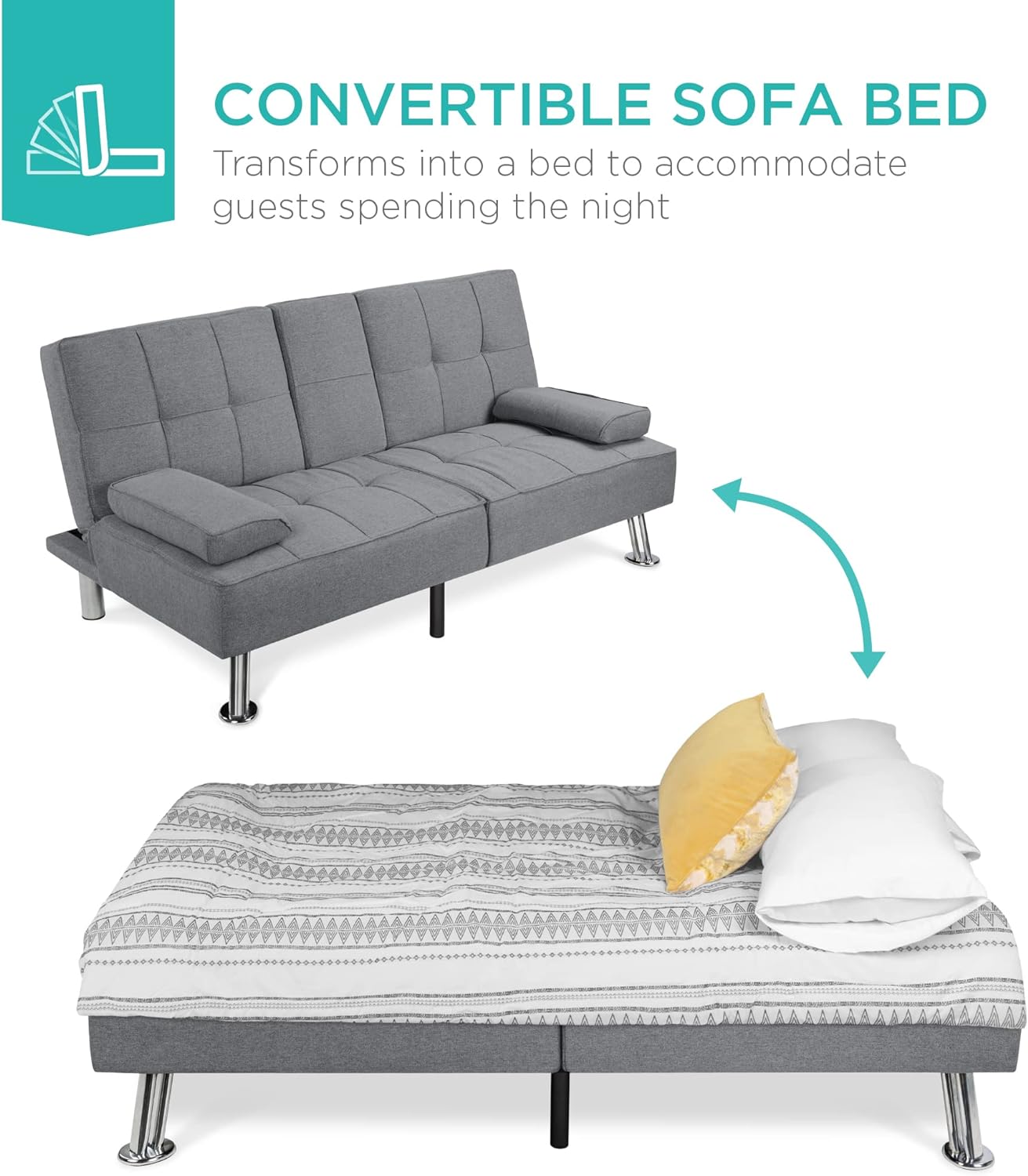 Best Choice Products Linen Upholstered Modern Convertible Folding Futon Sofa