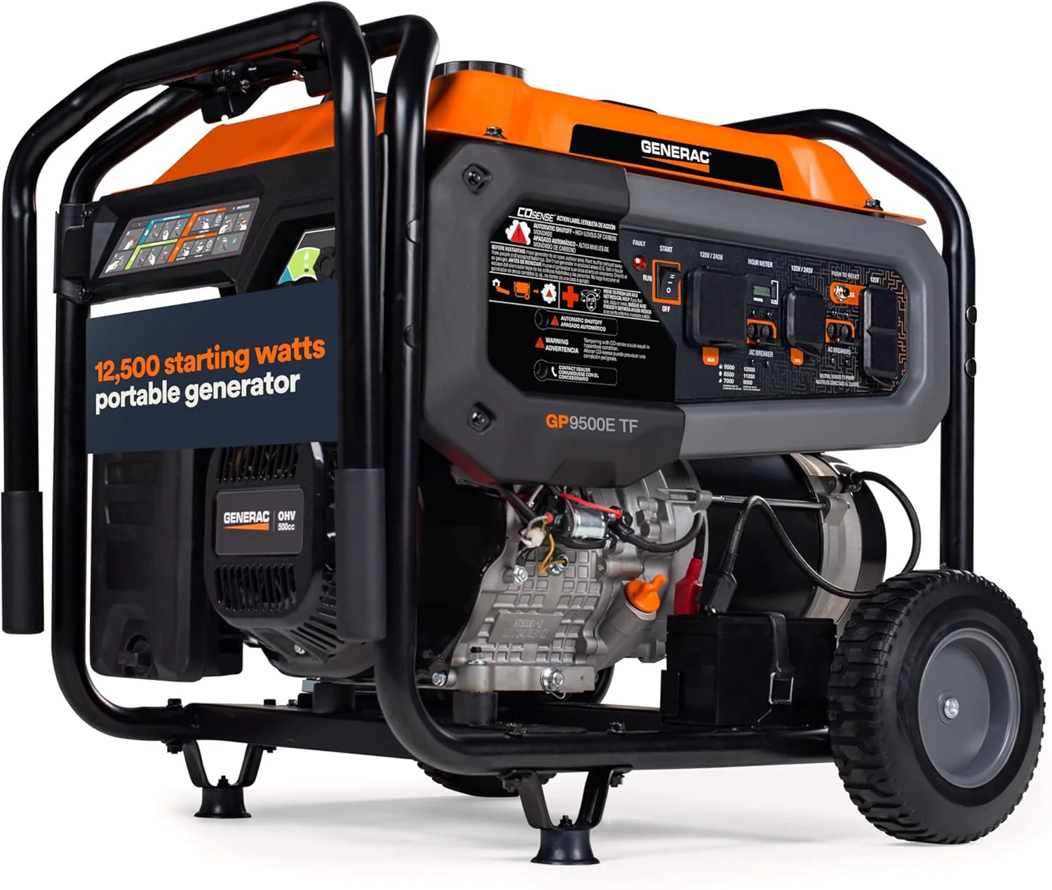 Generac 12,500 Starting Watt Tri-Fuel Portable Generator - Electric Start - Gas, Propane or Natural Gas - Home Backup, Jobsite, or RV - Quiet Operation - Long Runtime - 49-State Compliant