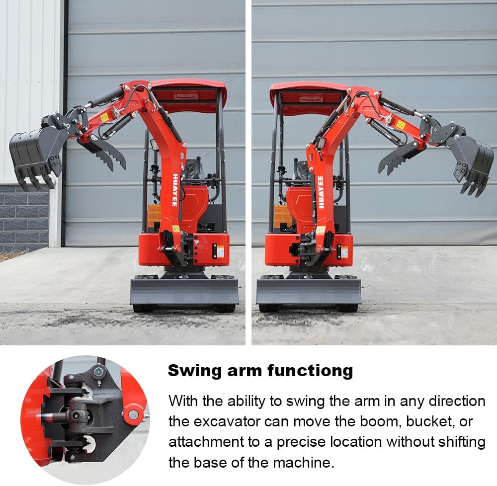 HY14C 1.4 Ton Mini Excavator w/Side Swing Boom, Semi-Auto Quick Coupler & Hydraulic Thumb for Tight Space Construction, Landscaping, Farming 13.5HP B&S Engine, Includes delivery & unloading services