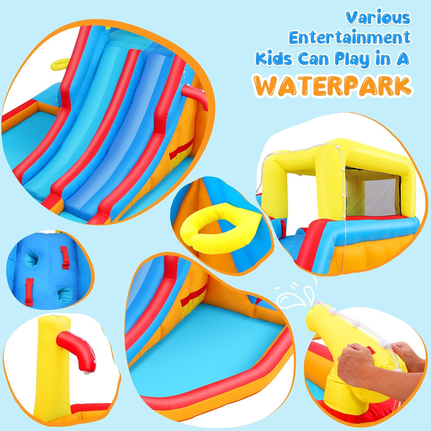 Whubefy 18Ftx14Ft Inflatable Water Slide Park Kids 3-12, Big Waterslide Bounce House with Extra Long Slides, Splash Pool, Kiddie Pool, Blow Up Water Slides Inflatables for Kids Backyard Water Fun