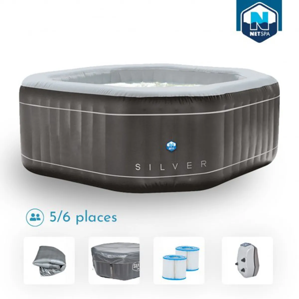 Spa Gonflable Silver 5 à 6 places Octogonal Netspa