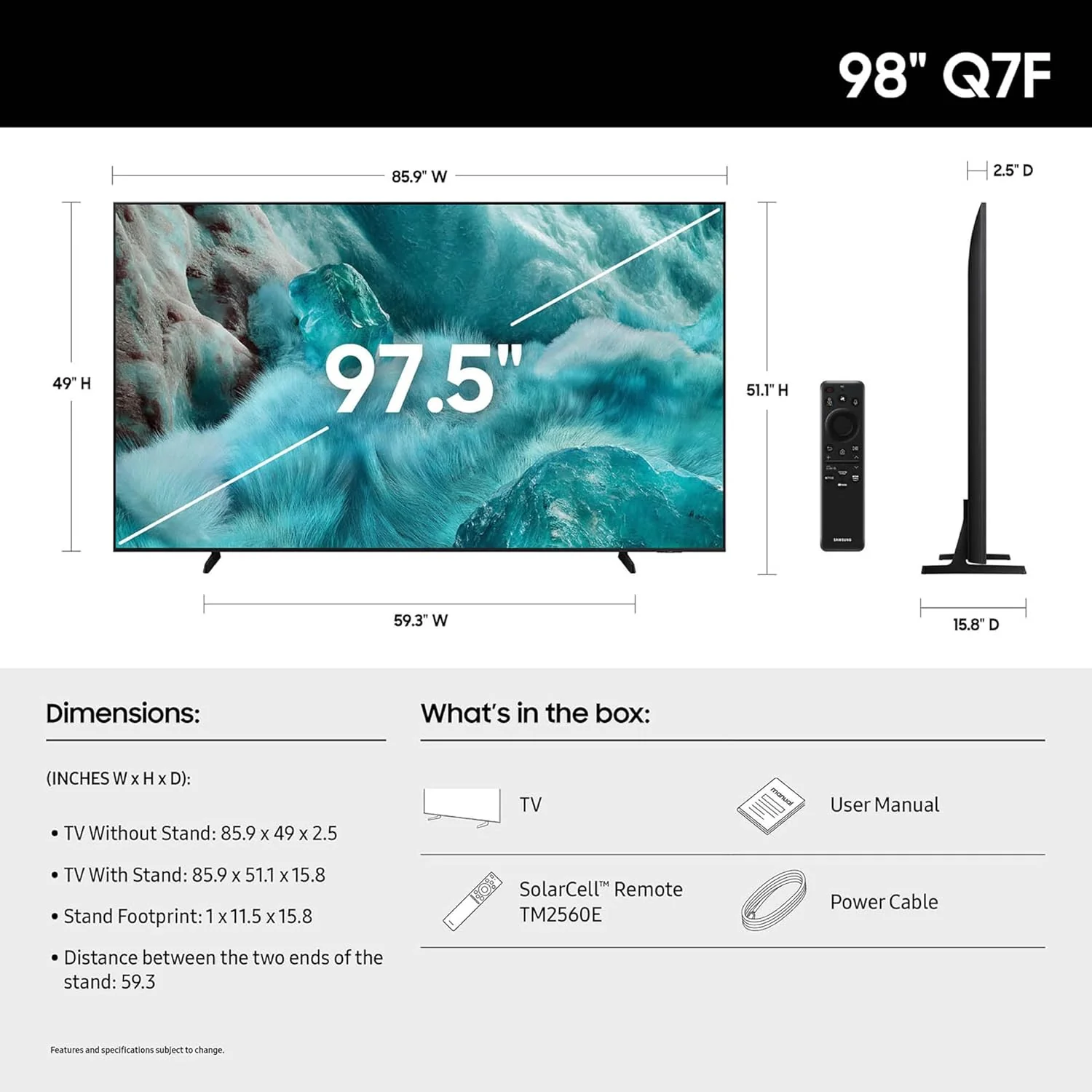 Samsung 98-Inch Class QLED Q7F Series Samsung Vision AI Smart TV (2025 Model, 98Q7F) Quantum HDR, Object Tracking Sound Lite, Q4 AI Gen1 Processor, 4K upscaling, Gaming Hub w/Alexa Built-in
