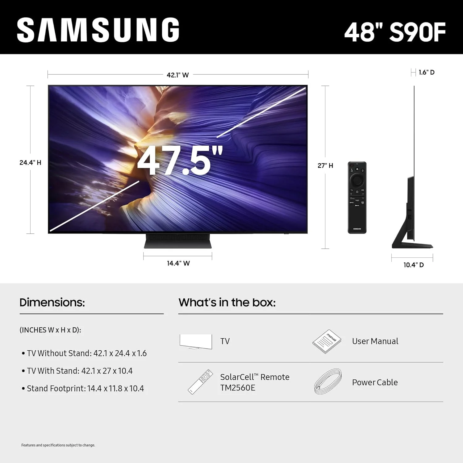 SAMSUNG 48-Inch Class OLED S90F 4K Smart TV (2025 Model) NQ4 AI Gen3 Processor, 4K AI Upscaling Pro, OLED HDR +, Motion Xcelerator 144Hz, Samsung Vision AI, Alexa Built-in