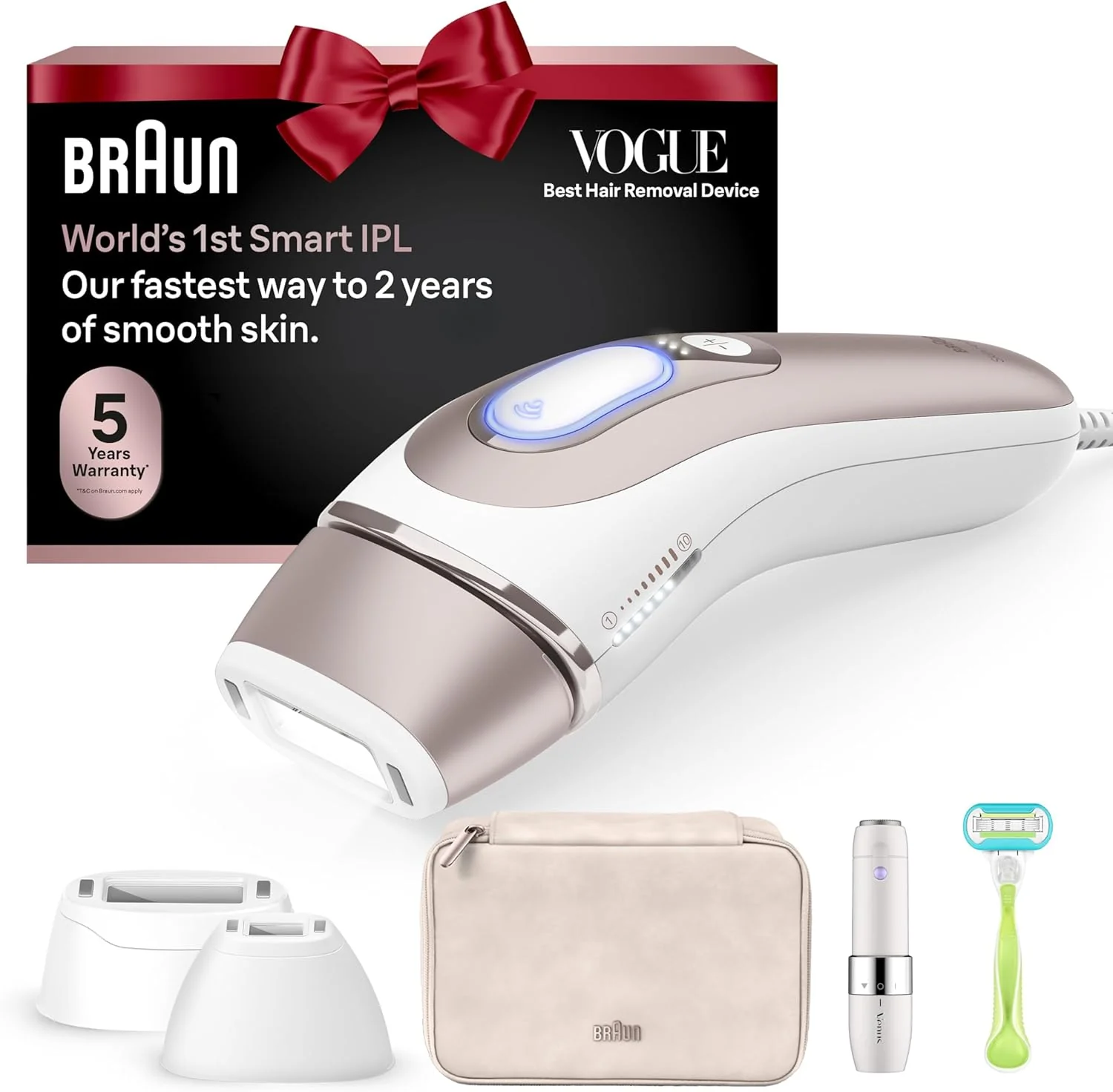 Braun Smart IPL, Vogue’s Best Hair Removal Device, Skin i·Expert Pro 7: at Home Laser Hair Removal, Permanent Visible Hair Reduction, Free App, Venus Razor, 2 Smart Head, Facial Trimmer, IPL7219