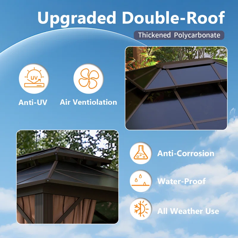 12 Ft. W x 10 Ft. D Aluminum Patio Hardtop Gazebo