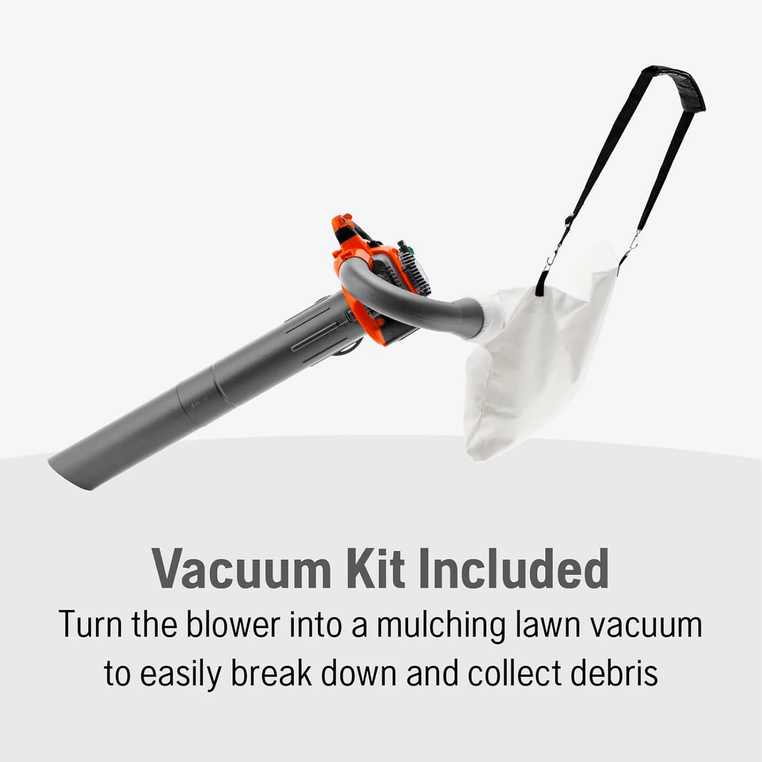 Husqvarna 125BVx Gas Leaf Blower, 28-cc 1.1-HP 2-Cycle Handheld Leaf Blower Vacuum Kit with Mulcher and Vac Bag, 470-CFM, 170-MPH, 12.5-N Powerful Clearing Performance and Ergonomic Design