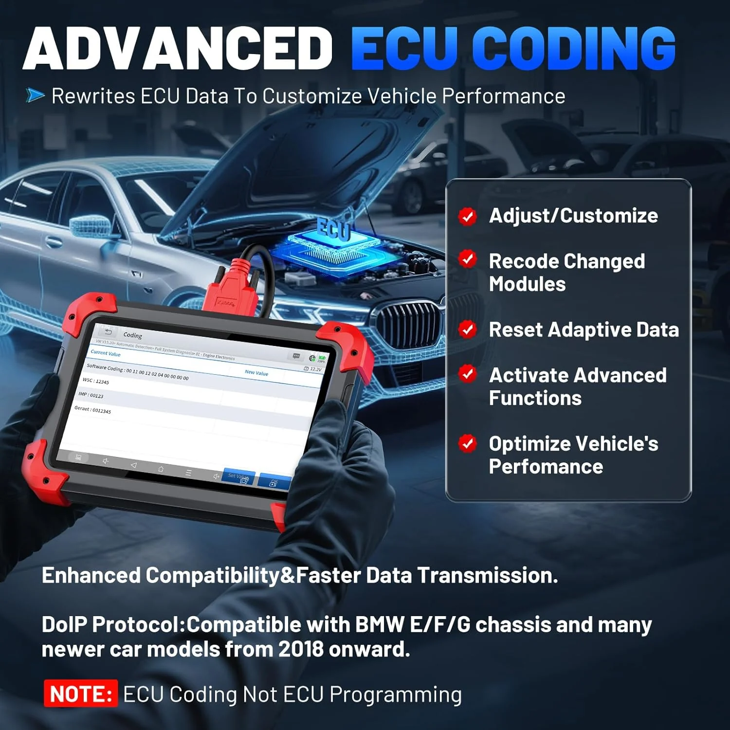 XTOOL D7X OBD2 Scanner Diagnostic Tool, 2025 Bidirectional Scan Tool with 36+Resets, 3-Year Updates, FCA, CANFD & DoIP, Full System Car Scanner for ABS, Crank Sensor Relearn, Throttle Relearn