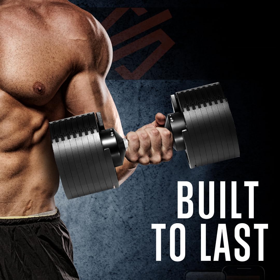 SQUATZ 70lb Adjustable Dumbbell Weight, Fitness Equipment with Anti-Slip Metal Handle, Quick Change Weight Adjustments with Twist Lock Technology, for Full Body Workout and Weightlifting