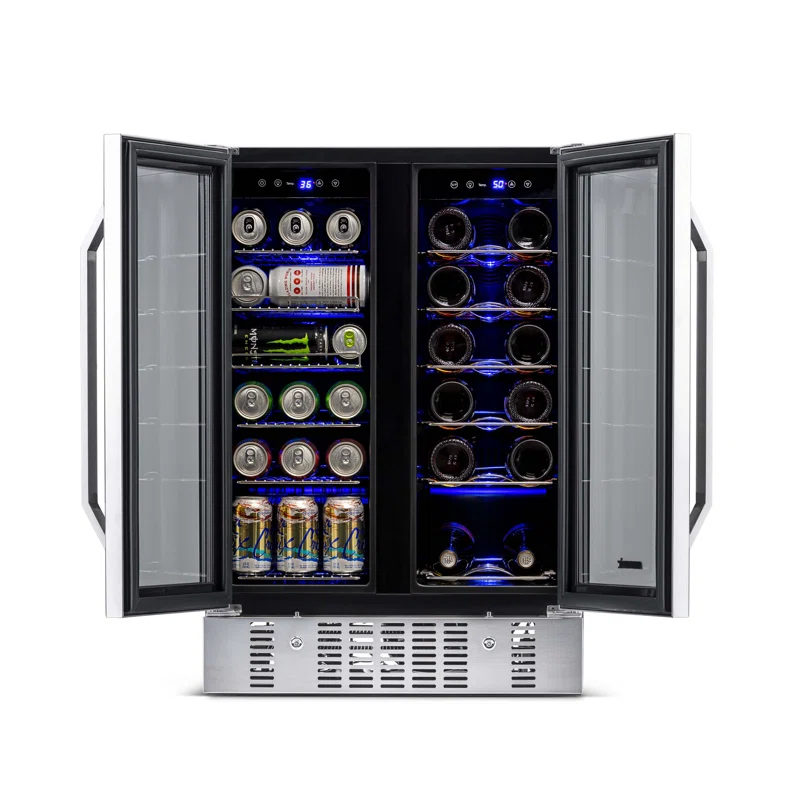 Newair 24” Built-in Dual Zone 18 Bottle and 58 Can Wine and Beverage Fridge in Stainless Steel