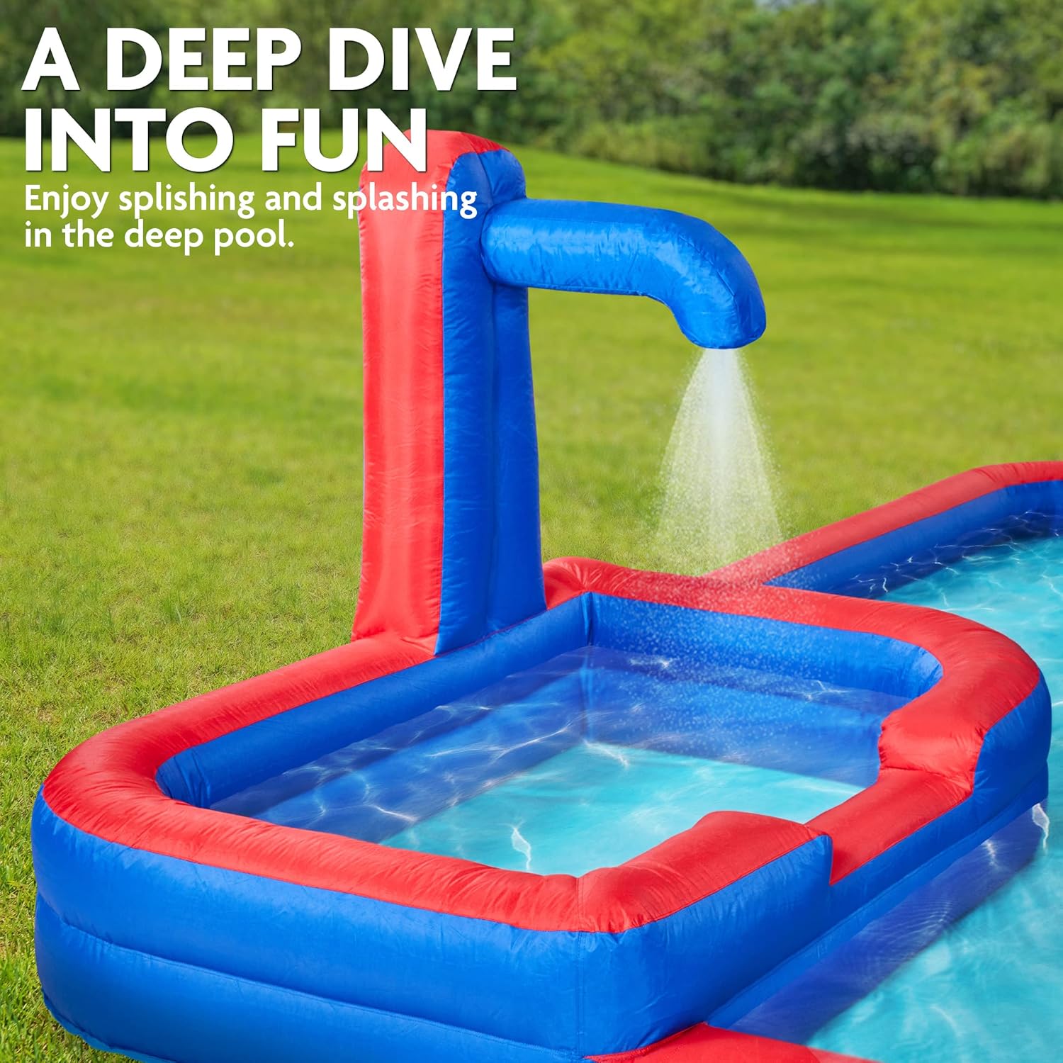 Sunny & Fun Mega Climb N' Go Inflatable Water Slide Park – Heavy-Duty for Outdoor Fun - Climbing Wall, 2 Slides, Splash & Deep Pool – Easy to Set Up & Inflate with Included Air Pump & Carrying Case