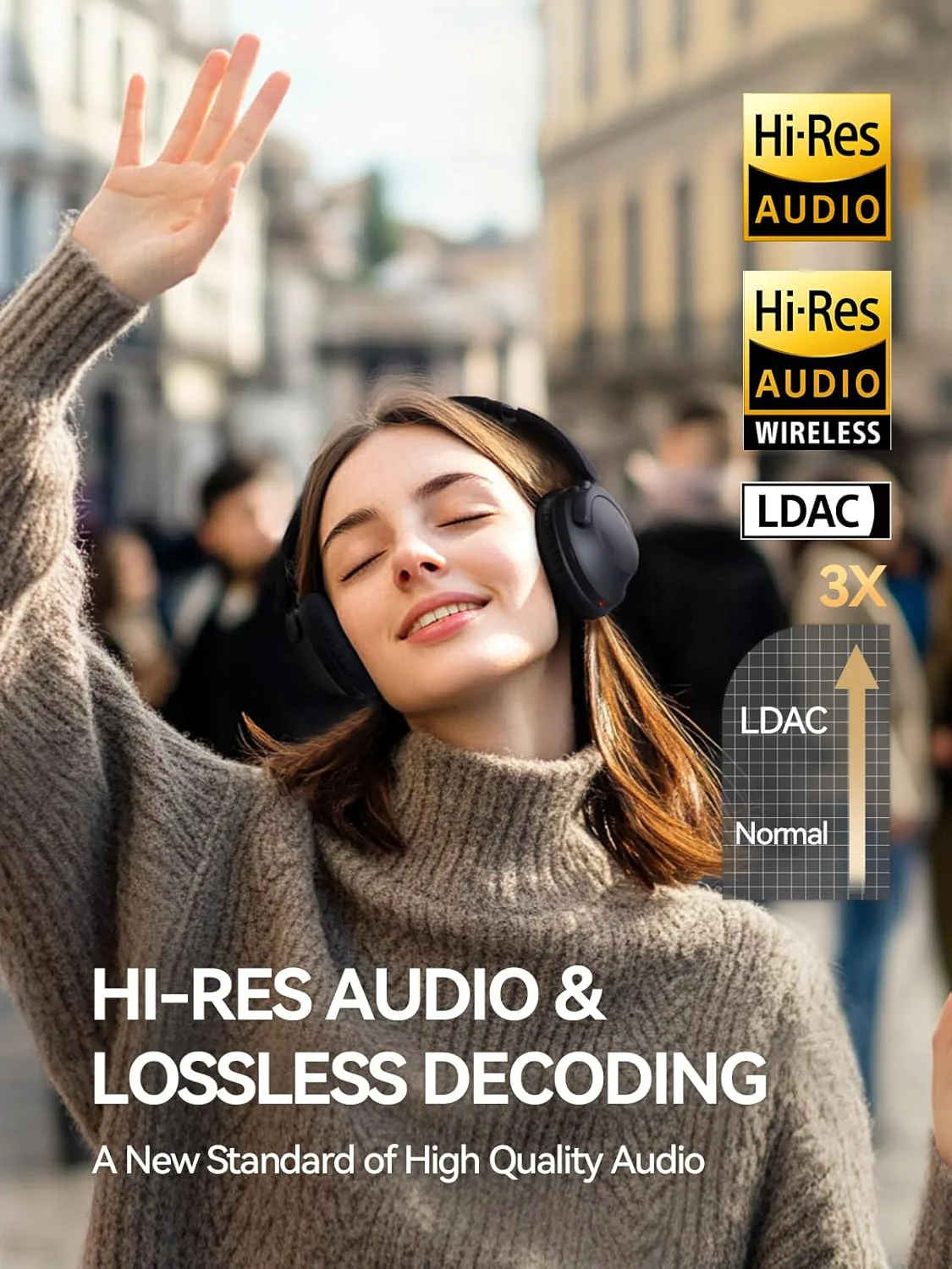 1MORE SonoFlow Pro HQ51 Active Noise Cancelling Headphones, 4X Voice Reduction, LDAC Hi-Res Audio, 12 Custom EQ, 100H Playtime, Bluetooth 5.4, Comfort Fit Over Ear Headset for Home Office Travel