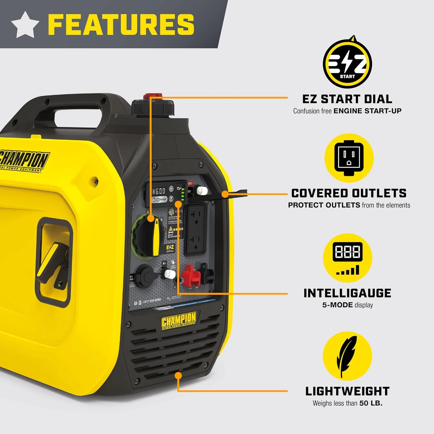 Champion Power Equipment 2500-Watt Ultralight Portable Inverter Generator with Quiet Technology and CO Shield