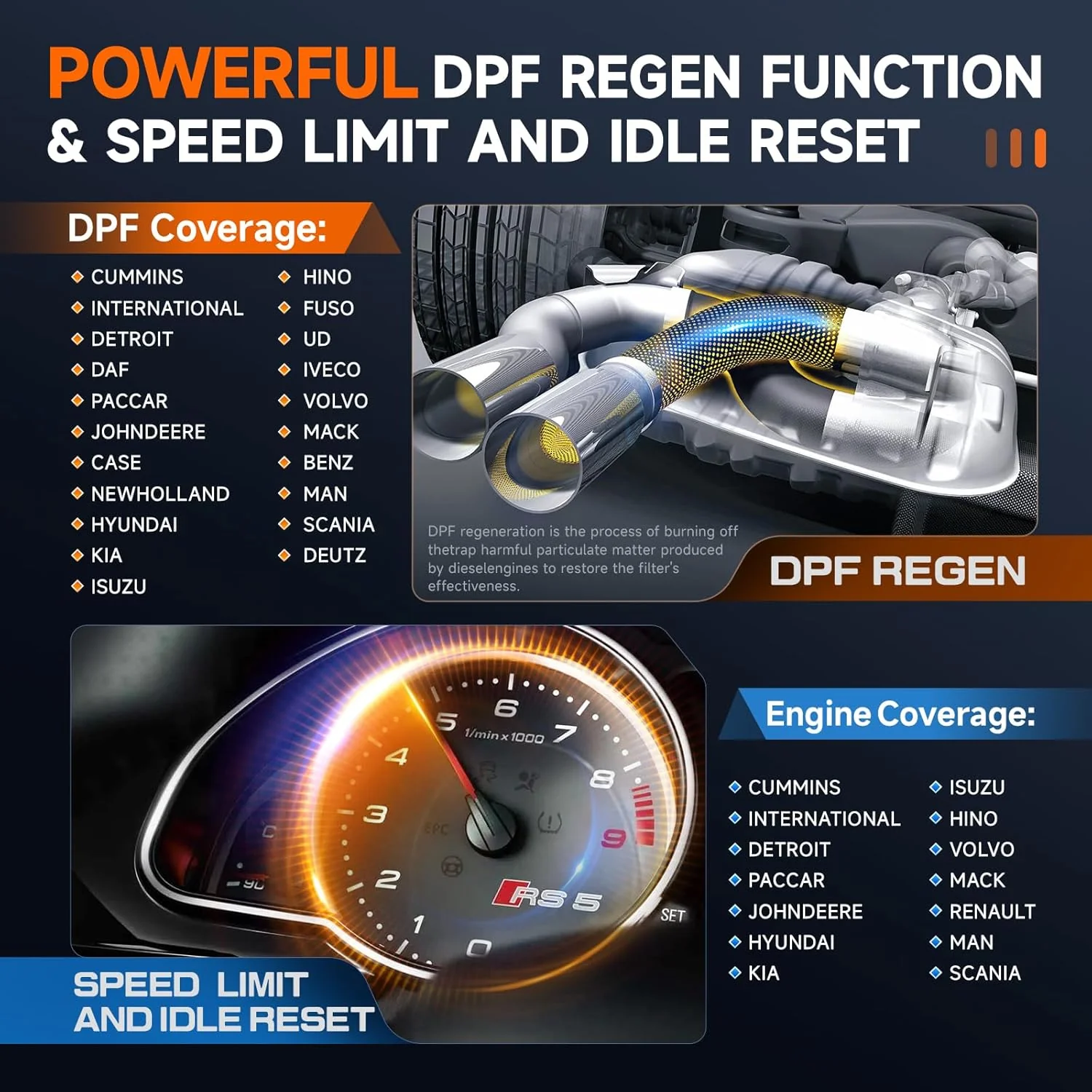 ANCEL X7HD 10'' Heavy Duty Truck Scanner, Semi Trucks Full System Diagnostic Tool, Bidirectional Diesel Scan Tool with DPF, ECU Coding, 40+ Reset for Cummins, Detroit, Caterpillar, Volvo, Paccar etc