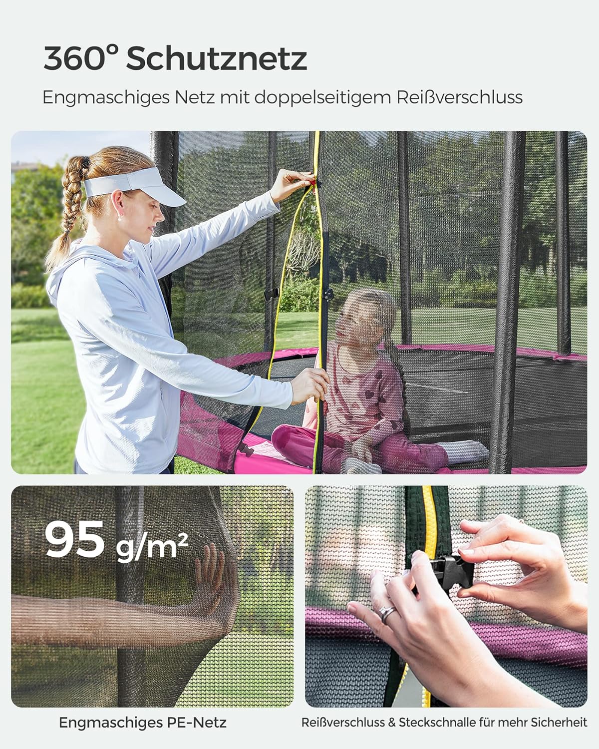 SONGMICS Trampolin Outdoor Ø 366cm, rundes Gartentrampolin mit Randabdeckung, mit Sicherheitsnetz, mit Leiter und gepolsterten Stangen