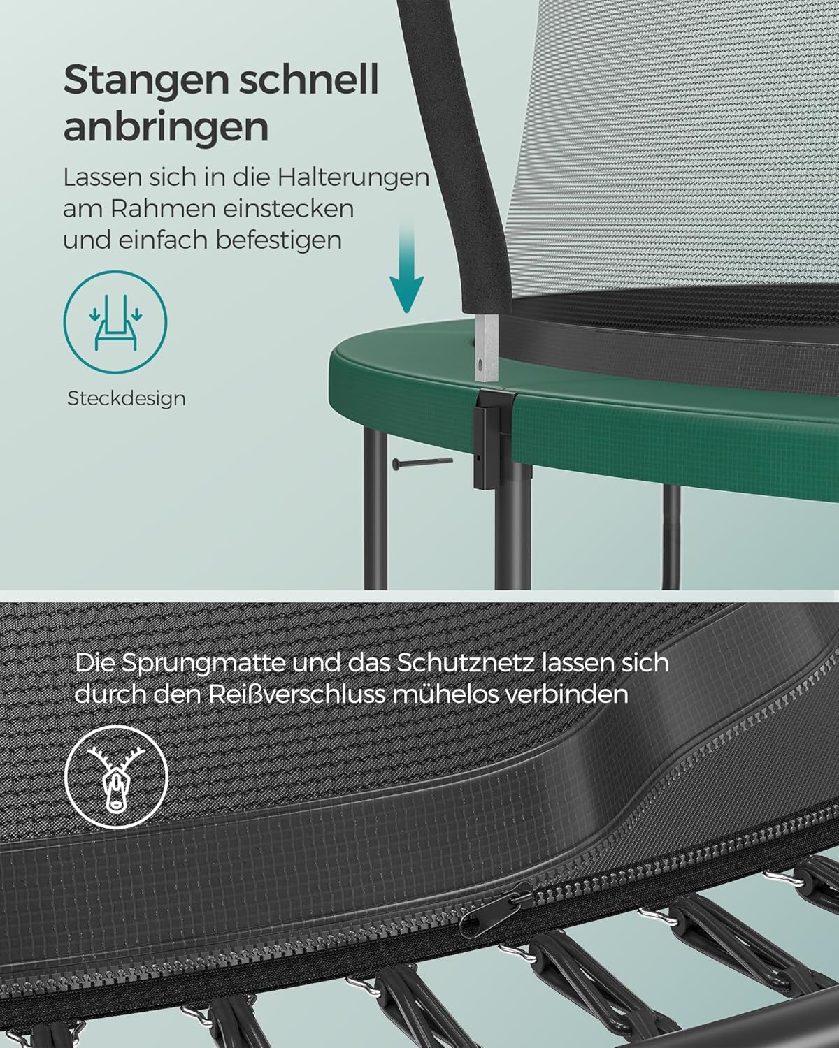 SONGMICS Springless Trampoline Ø 366 cm, Outdoor Trampoline for Children, Elastic Ropes, Safety Net with Zipper, Fiberglass Poles, Safe, Quiet