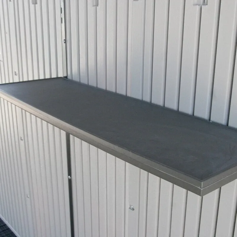 8' wide x 7' 4" deep plastic storage shed