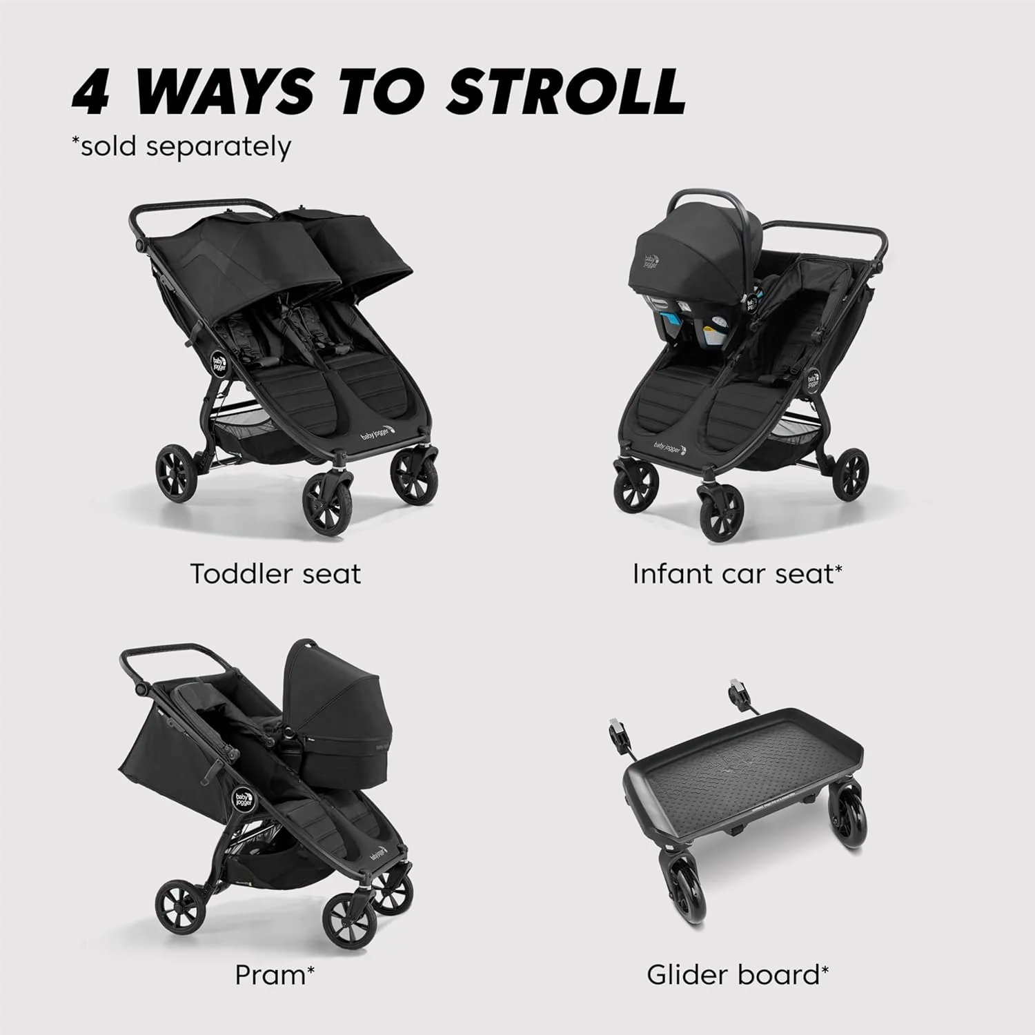 Baby Jogger City Mini GT2 All-Terrain Double Stroller, Jet Black