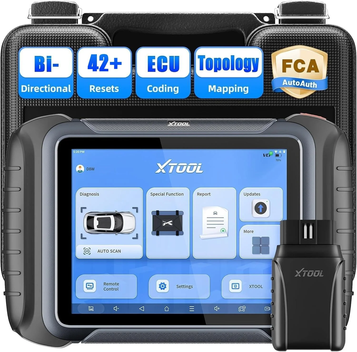 XTOOL D8W OBD2 Scanner Diagnostic Tool Wireless Bidirectional Scan Tool with Topology, ECU C0ding, 42 Reset, Active Tests, Crankshaft Relearn, All System PMI, CANFD/DoIP FCA, 3-Yr Update