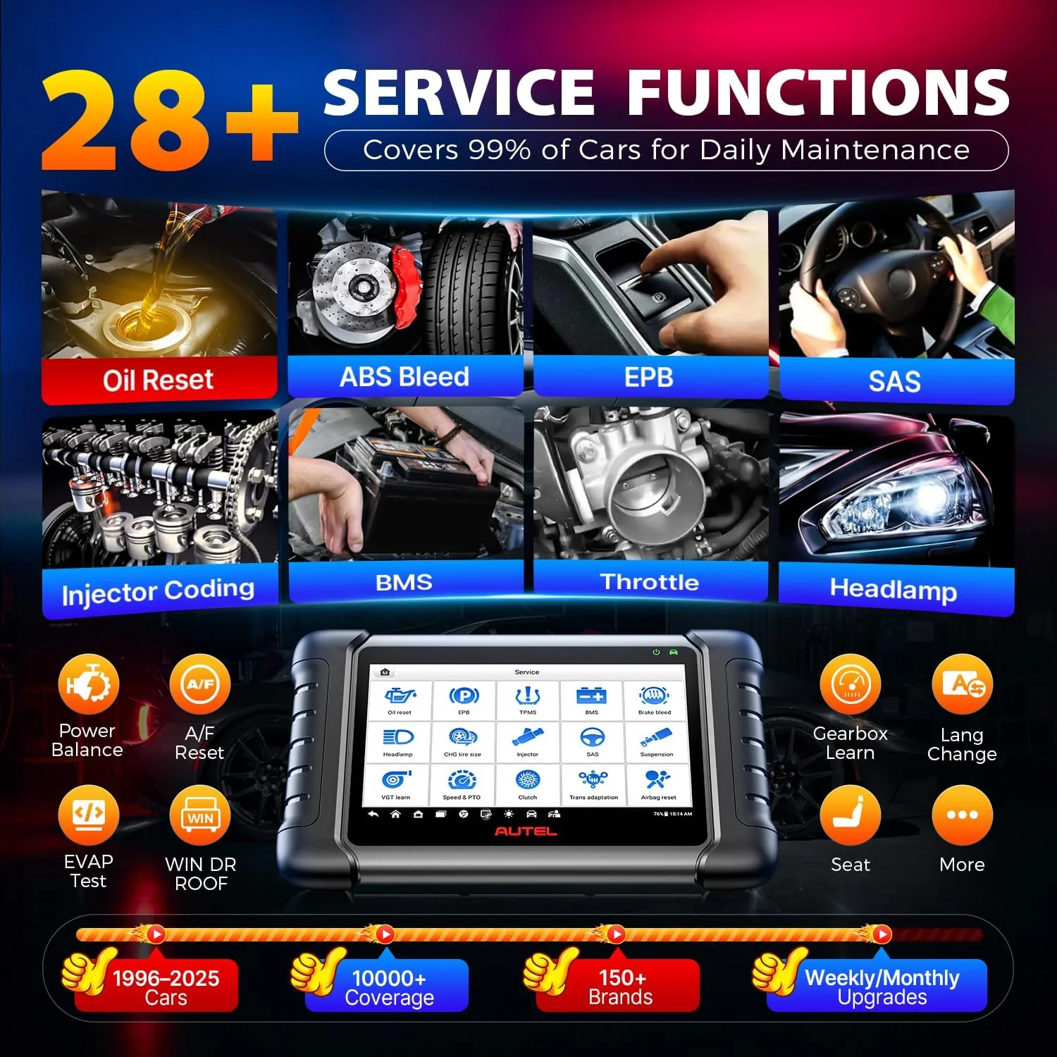 Autel Scanner MaxiCheck MX808S, 2025 US Ver of MaxiCOM MK808S MK808Z, Full Bidirectional Diagnostic Scan Tool as MK900 MX900 MK900BT MK808BT PRO, 3K+ Active Test, 28+ Service, OE All System, OS11, FCA