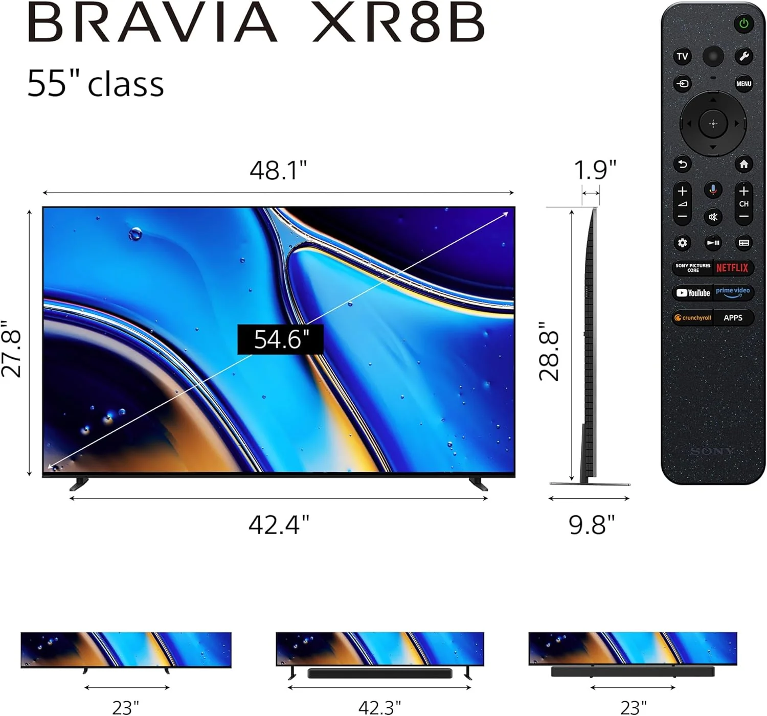 Sony 55 Inch OLED 4K Ultra HD TV BRAVIA XR8B Smart Google TV with Dolby Vision HDR and Exclusive Features for PlayStation® 5 (K-55XR8B), 2025 Model