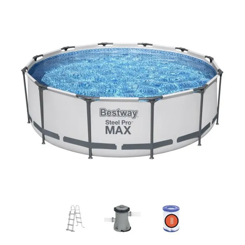 Kit Piscine hors sol tubulaire BESTWAY Steel Pro Max™- 366 x 100 cm - Ronde (Livrée avec filtre à cartouche + échelle de sécurité)