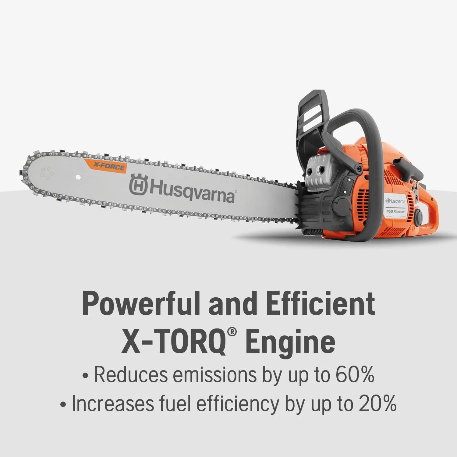 Husqvarna 450 Rancher 20 Inch Gas Chainsaw, 50.2-cc 3.2-HP, 2-Cycle X-Torq Engine, For Tree Pruning, Yard Cleanups and Firewood Cutting