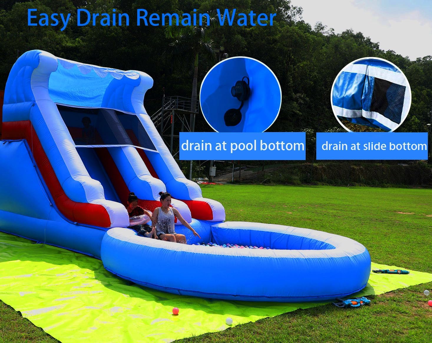 24FT(L) Commercial Grade Water Slide for Kids Adults, (Heavy Duty Full PVC) (Big Airtight Splash Water Pool), (1100w Blower), Inflatable Waterslide for Backyard, Ocean Outdoor Slide Park, 24x13x12ft